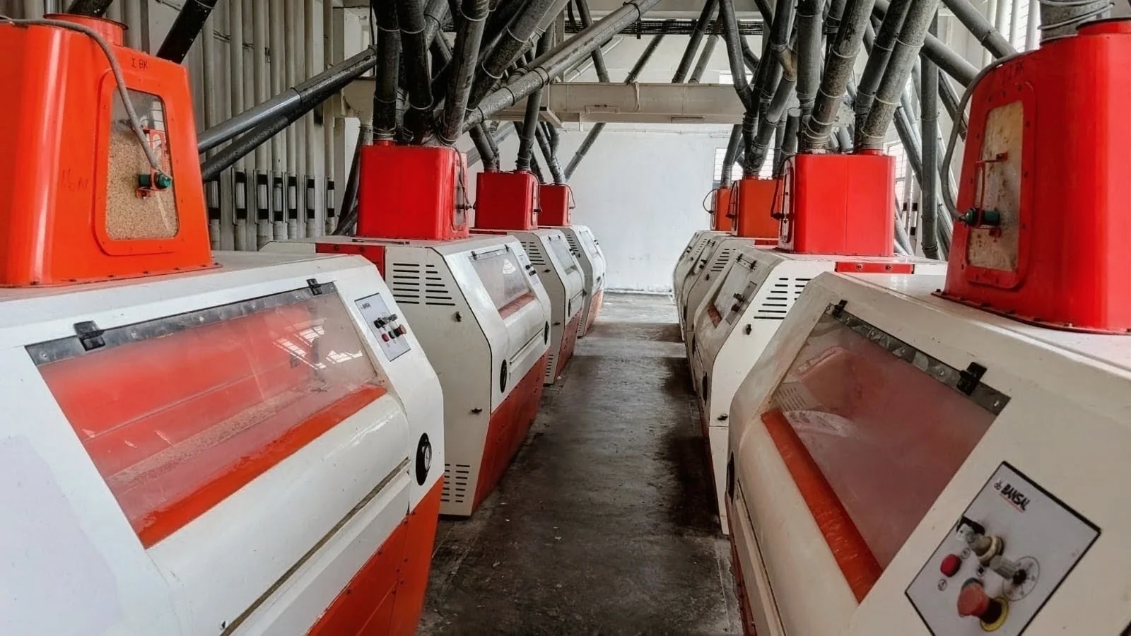 Bhole Baba Agro Foods flour manufacturing facility — roller and chakki mill interior, Sonipat